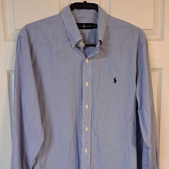 Ralph Lauren Men's Blue & White Stripe Button Down Shirt - Picture 1 of 8